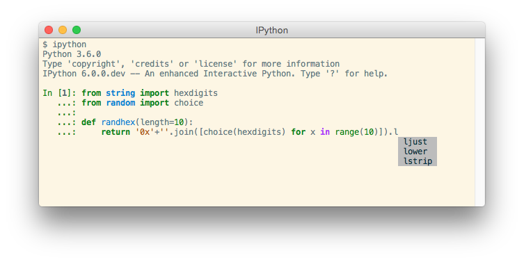 Screenshot of IPython running in a terminal